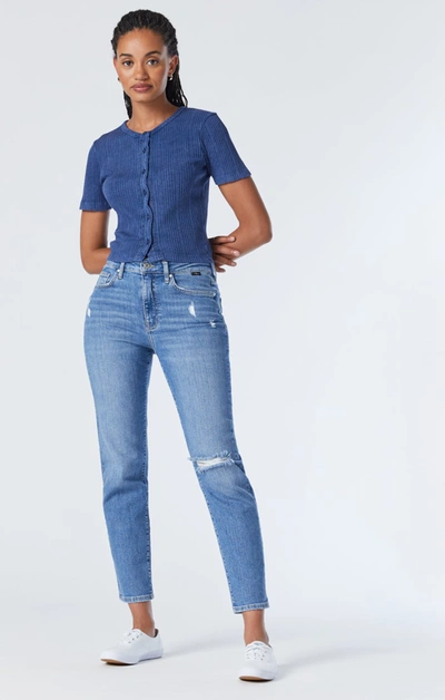 Shop Mavi Soho Girlfriend Jeans In Mid Distressed Recycled Blue