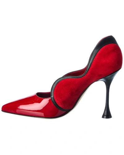 Shop Manolo Blahnik Hamaki 105 Patent & Suede Pump In Red