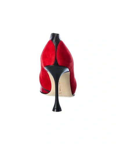 Shop Manolo Blahnik Hamaki 105 Patent & Suede Pump In Red