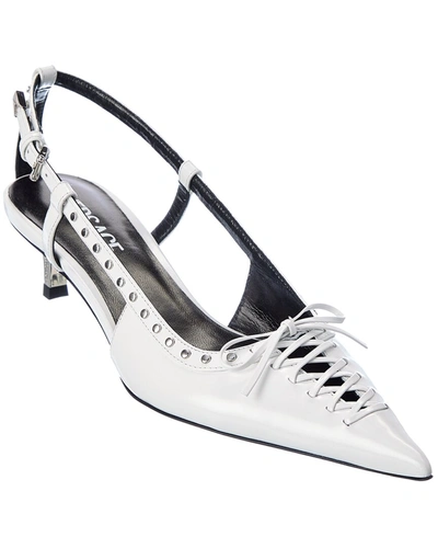 Shop Versace Laced Pin-point Leather Slingback Pump In White