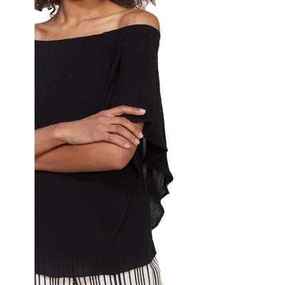 Shop Halston Heritage Womens Off-the-shoulder Flutter Sleeve Pullover Top In Black