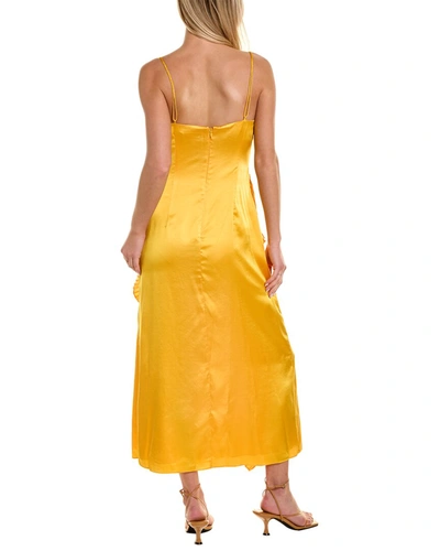 Amur Pleated Ruffled Satin Maxi Slip Dress In Yellow