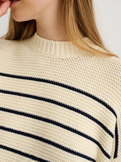 Shop Alex Mill Button-back Crewneck Sweater In Stripe In Ivory/dark Navy