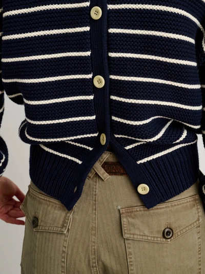 Shop Alex Mill Button-back Crewneck Sweater In Stripe In Dark Navy/ivory