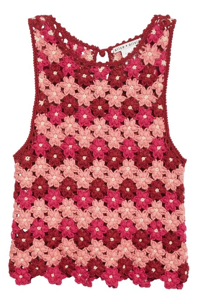 Alice And Olivia Reva Flower Crochet Tank Top In Multi