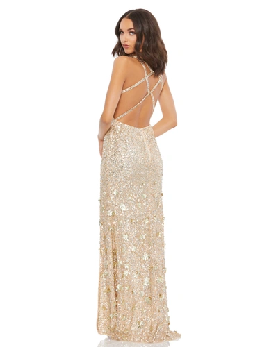 Shop Mac Duggal Sequined Strappy Sleeveless Gown In Nude Silver
