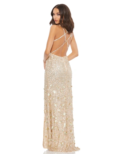 Mac Duggal Ieena Sequined Strappy Slip Dress In Nude Silver