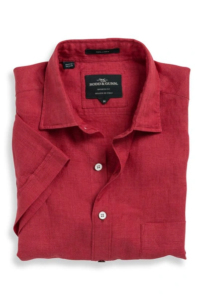 Shop Rodd & Gunn Ellerslie Short Sleeve Linen Button-up Shirt In Plum