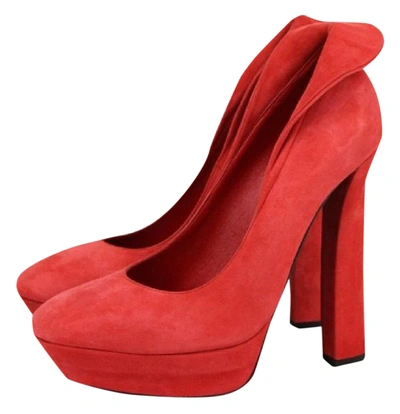 Shop Bottega Veneta Women's Suede Platform Heel Pump In Red