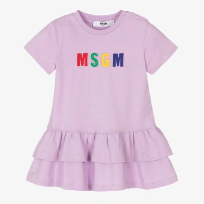 Shop Msgm Girls Purple Cotton Logo Dress