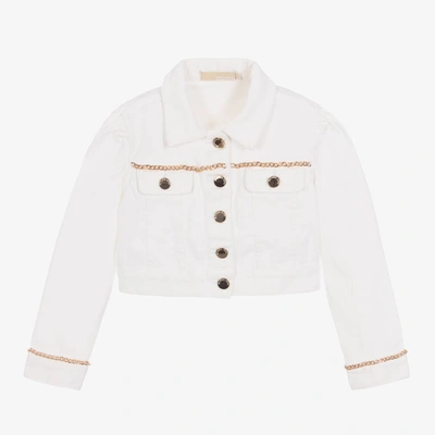 Shop Michael Kors Girls Ivory Logo Denim Jacket