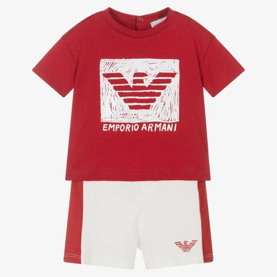 Shop Emporio Armani Baby Boys Red & White Cotton Logo Shorts Set