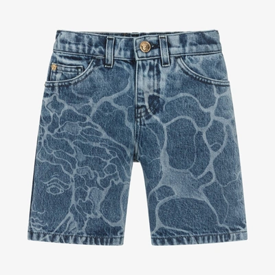 Shop Versace Boys Blue Denim Shorts