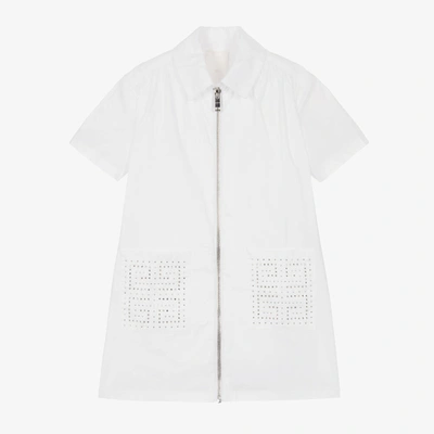 Shop Givenchy Girls White Cotton Swarovski Logo Dress