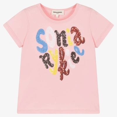 Shop Sonia Rykiel Paris Girls Pink Cotton Sequin T-shirt