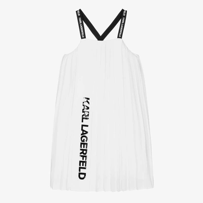 Shop Karl Lagerfeld Kids Teen Girls White Pleated Logo Dress