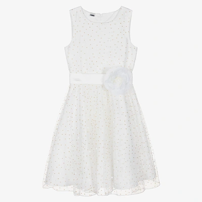 Shop Ido Junior Girls White Polka Dot Tulle Dress