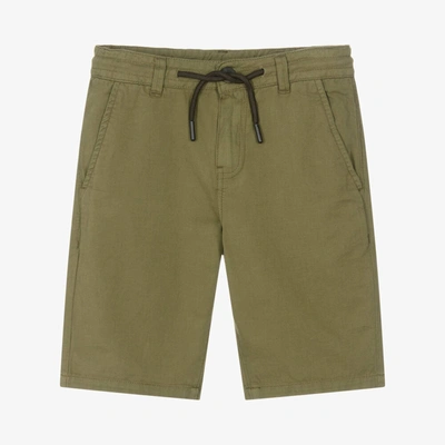 Shop Mayoral Nukutavake Boys Khaki Green Cotton Shorts