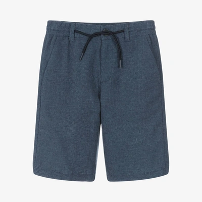 Shop Mayoral Nukutavake Boys Blue Cotton & Linen Dotted Shorts