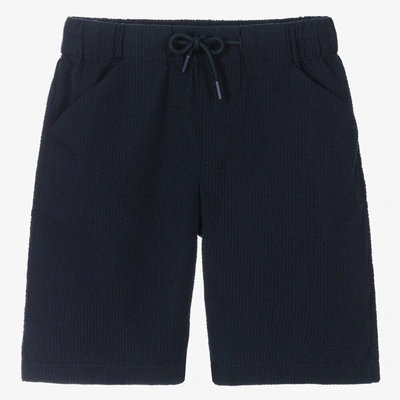 Shop Mayoral Nukutavake Boys Navy Blue Seersucker Shorts