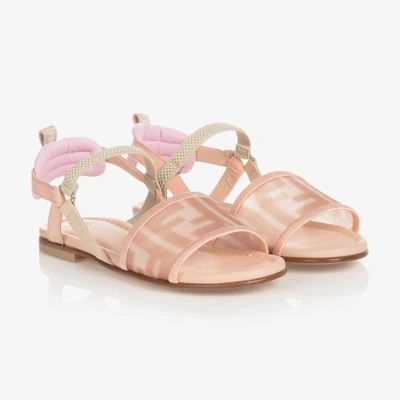 Shop Fendi Girls Pink Ff Logo Sandals
