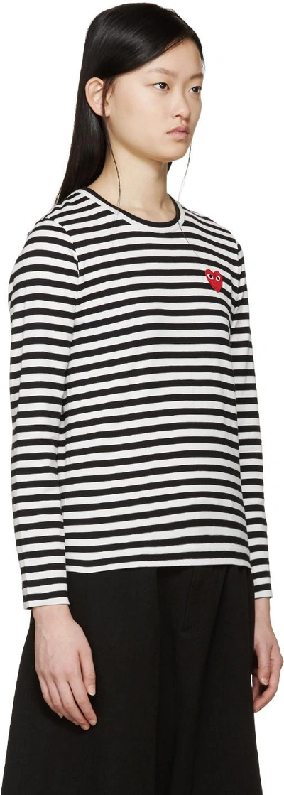 Shop Comme Des Garçons Play Black & White Striped Heart Patch T-shirt