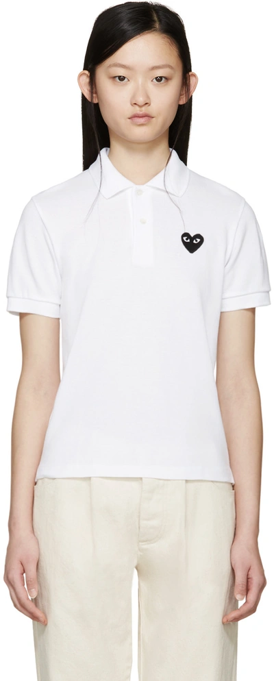 Comme Des Garçons Play Comme Des Garcons Play White Heart Patch Polo In Bianco