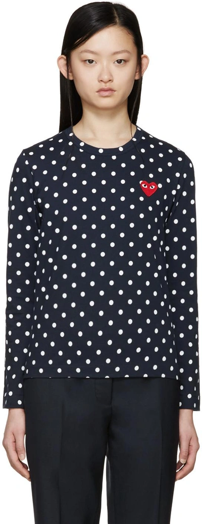Shop Comme Des Garçons Play Navy Polka Dot Heart Patch T-shirt