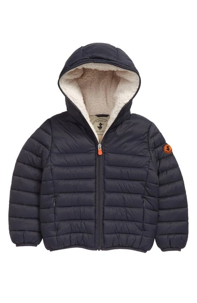 Save The Duck Rob Hooded Puffer Coat In Grey Black