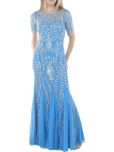 Shop Adrianna Papell Womens Embellished Maxi Evening Dress In Blue