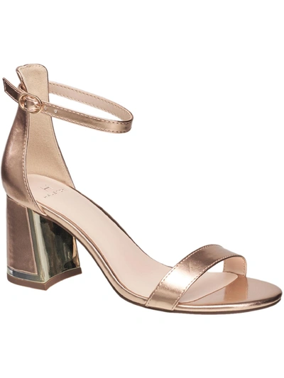Shop H Halston Womens Vegan Leather Ankle Strap Heel Sandals In Gold
