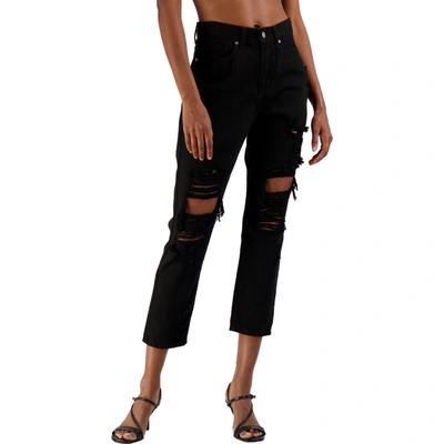 Shop Just Black Womens High Rise Destroyed Cropped Jeans In Black