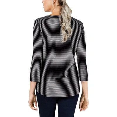 Shop Karen Scott Womens Striped Embroidered Pullover Top In Black