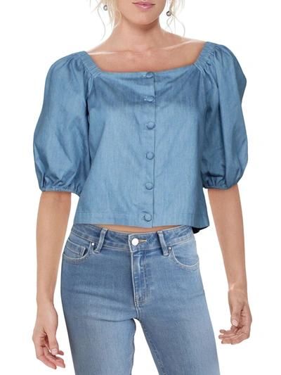 Shop Lucy Paris Womens Denim Off-the-shoulder Button-down Top In Blue