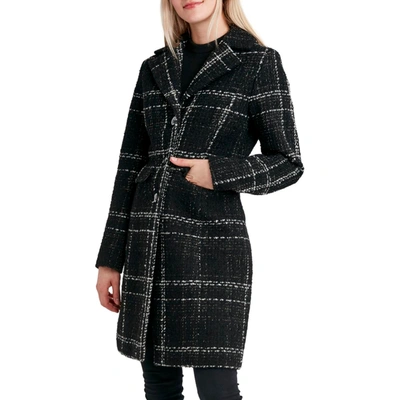 Shop Laundry By Shelli Segal Womens Tweed Cold Weather Walker Coat In Black