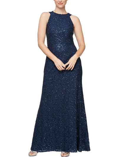 Shop Alex Evenings Womens Sequined Full Length Evening Dress In Blue