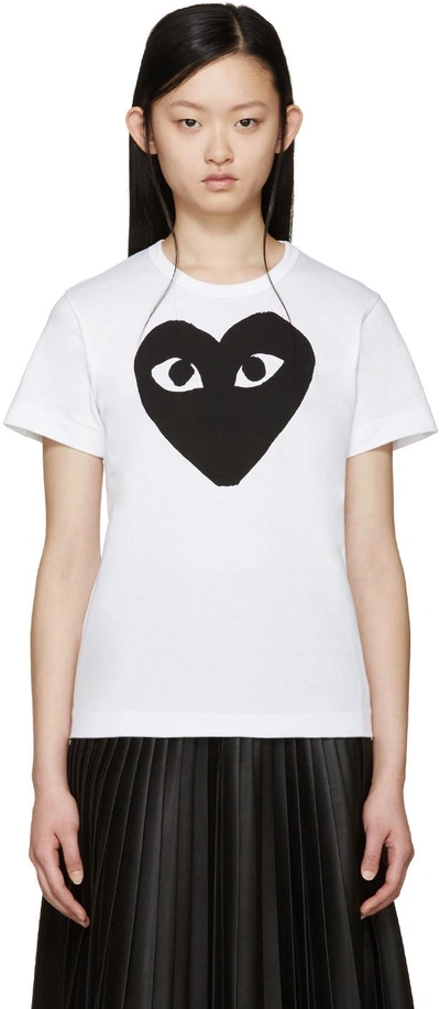 Shop Comme Des Garçons Play White & Black Heart T-shirt