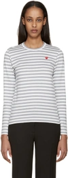 Comme Des Garçons Play Comme Des Garcons Play White And Grey Striped Heart Patch T-shirt In Grey