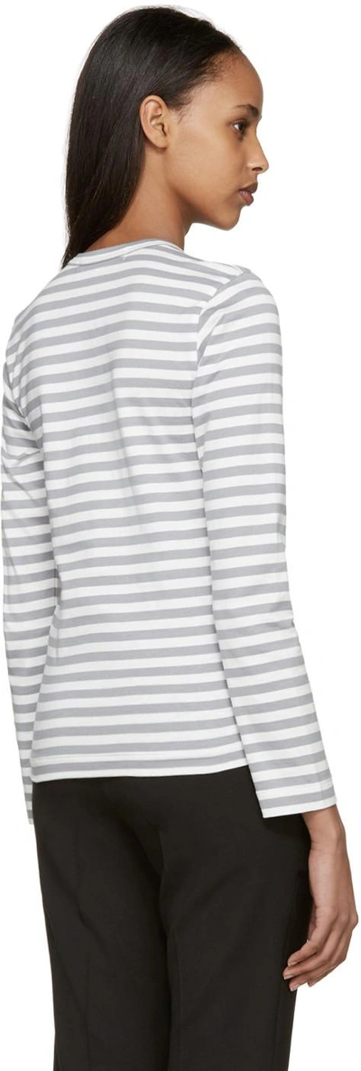 Shop Comme Des Garçons Play Comme Des Garcons Play White And Grey Striped Heart Patch T-shirt