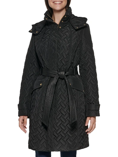 Shop Cole Haan Womens Quilted Tie Belt Trench Coat In Black