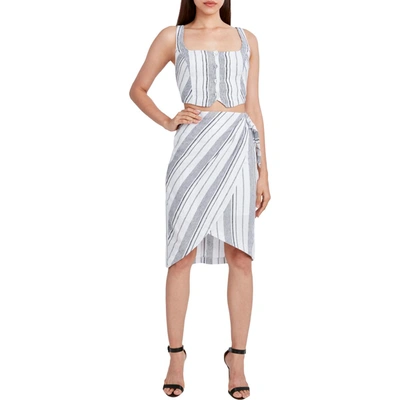 Shop Bcbgmaxazria Womens Linen Blend Striped Midi Skirt In Silver