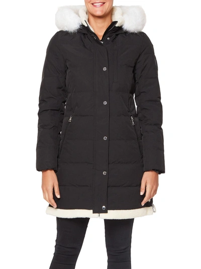 Vince Camuto Womens Faux Fur Warm Puffer Jacket In Black