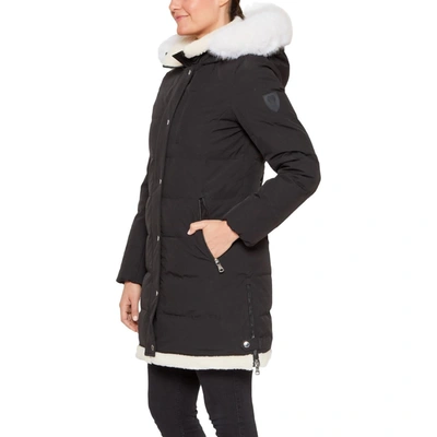 Vince Camuto Womens Faux Fur Warm Puffer Jacket In Black