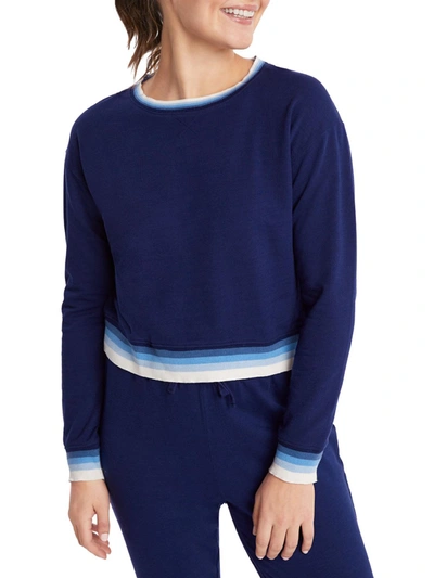 Shop Splendid Jada Womens Cropped Striped Sweatshirt, Crew In Blue