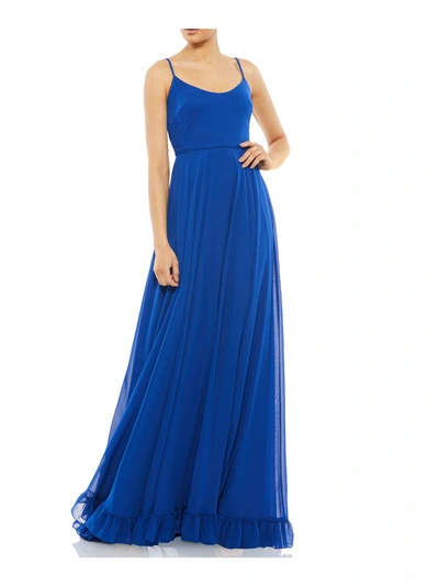 Shop Mac Duggal Womens Chiffon Maxi Evening Dress In Blue