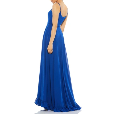 Shop Mac Duggal Womens Chiffon Maxi Evening Dress In Blue