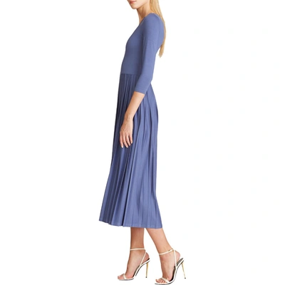Shop Halston Amy Womens Pleated Long Sleeves T-shirt Dress In Blue