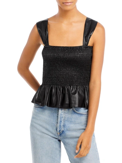 Shop Lucy Paris Lourdes Womens Faux Leather Smocked Tank Top In Black