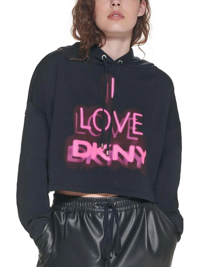 Shop Dkny I Love  Womens Cropped Logo Hoodie In Grey