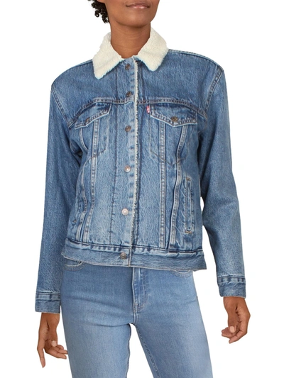 Shop Levi's Womens Denim Faux Fur Lined Trucker Jacket In Blue